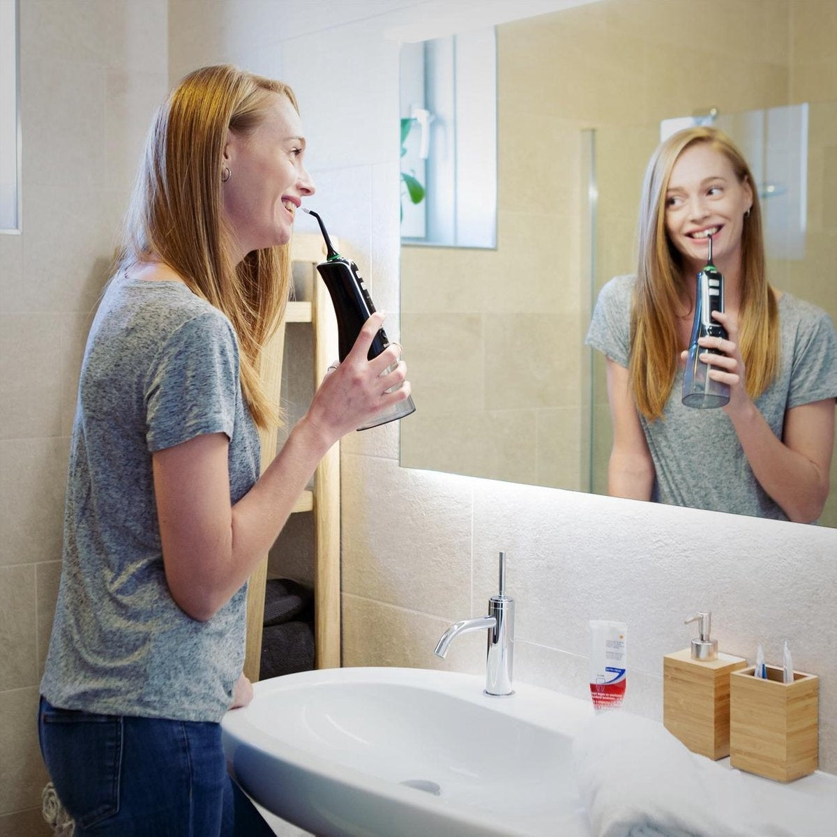 LifeGoods Attachement pour fil dentaire - 4 pièces - pour dispositif de fil dentaire - noir/blanc/vert/bleu