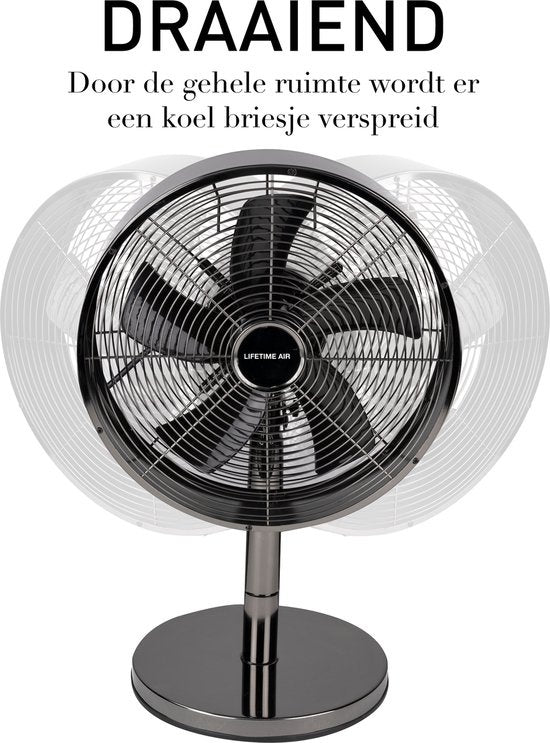 Ventilateur de table Lifetime Air - 230V - Ventilateur de bureau 30CM - 3 vitesses - Fonction oscillante - Inclinaison - Noir