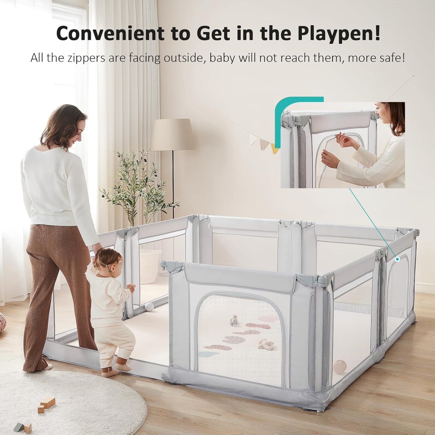 Dora Dotey Babybox Gris clair - 8 panneaux - 200 x 180 x 69 cm - Pliable