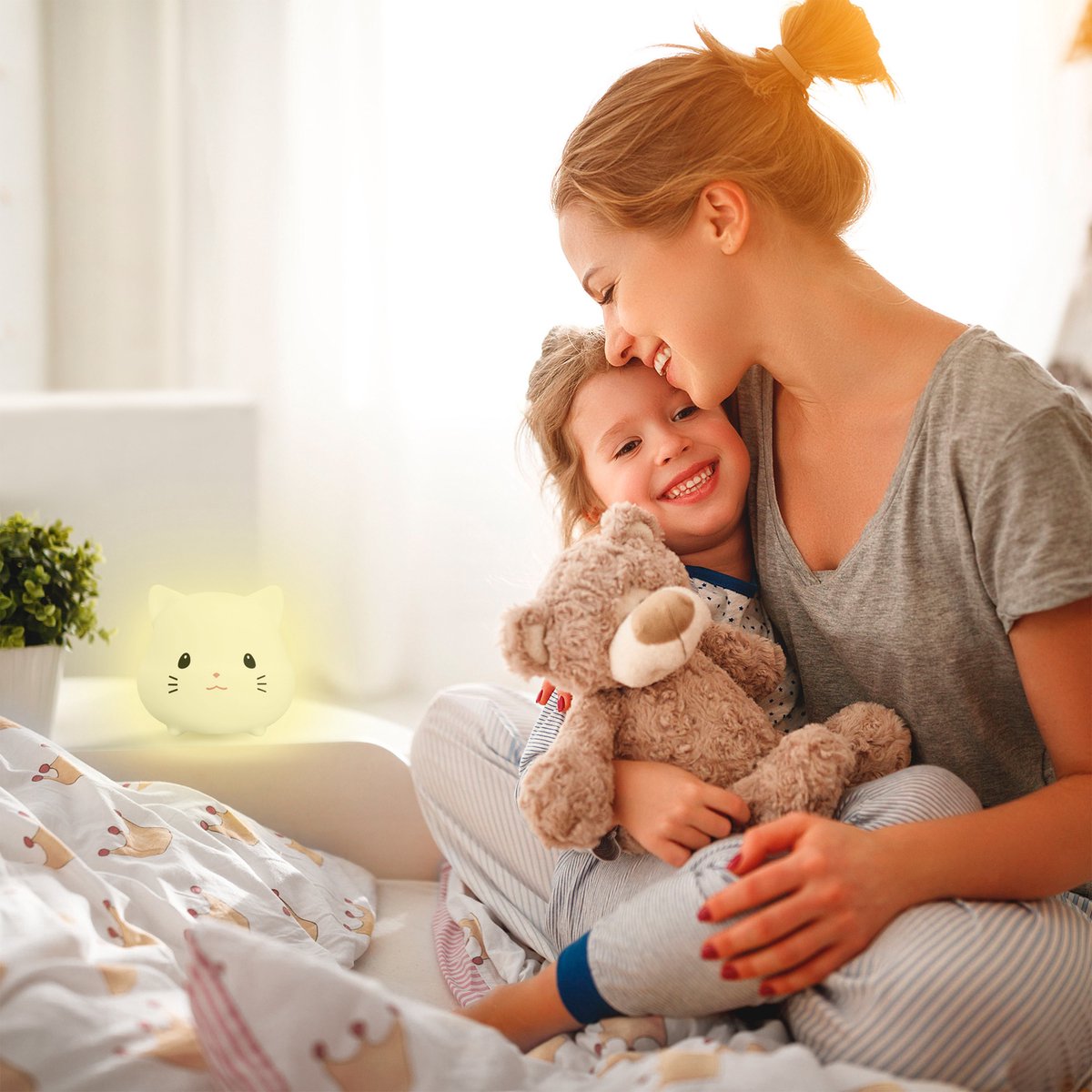 Sleepy Friends Premium Veilleuse pour chat chambre d'enfant - rechargeable par USB, dimmable, douce et sûre - 95 x 97 x 100 mm - gris