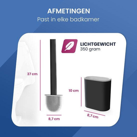 Roegaarden Brosse à WC avec support - Brosse à WC - Silicone - Autoportante et à suspendre - Noir