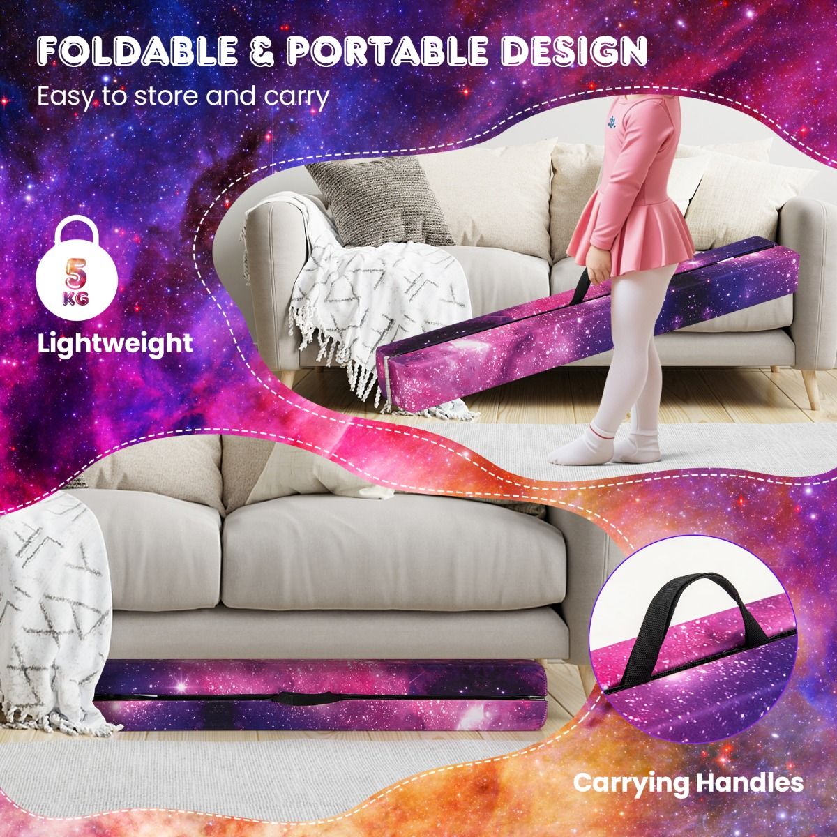 Barre d'équilibre pliable Coast - Barre de gymnastique en mousse - Antidérapante - Dimensions : 270 x 10 x 7,5 cm