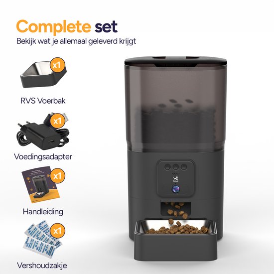 Viervoeter Feed Pro - Mangeoire automatique 6 L - Caméra HD et audio - Chat et chien - Distributeur automatique de nourriture avec application - Noir
