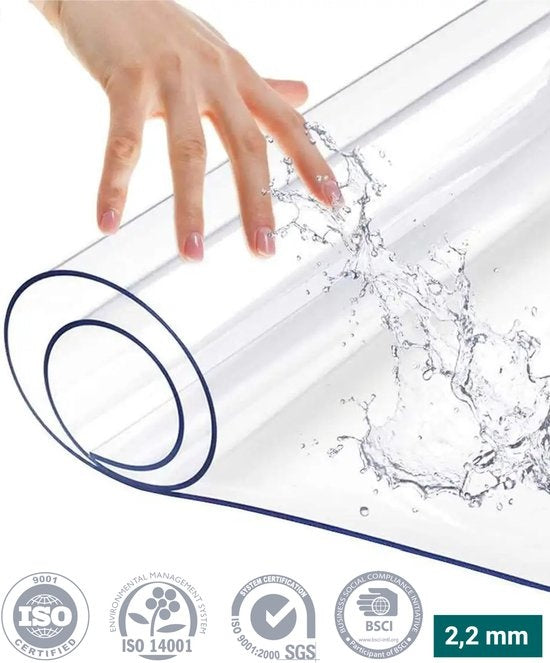 HOMEWELL Protecteur de table en verre transparent 90x200cm - Voile de table transparent - Nappe - Antidérapant et résistant à la chaleur - 2.2 mm