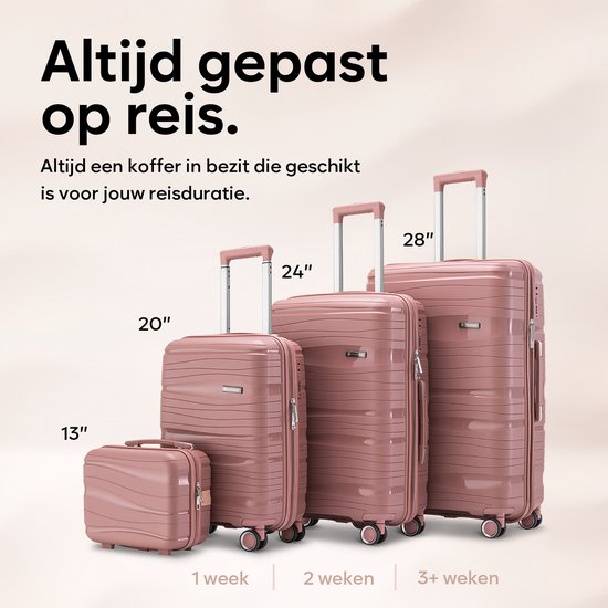 SKYCASES Travelin' Charm - Valise de voyage moyenne 24 pouces - Serrure numérique - 41x24x69 cm - 68L - Légère, imperméable et durable - Rose