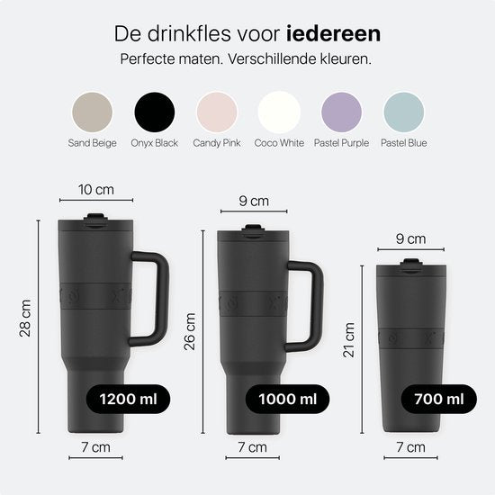 ONYX Bouteille à boire avec paille 1 litre - Bouteille d'eau pour enfants et adultes - Mug Thermos Mug de voyage en acier inoxydable - Buveur motivé - Tasse à boire pour l'école - Noir Onyx