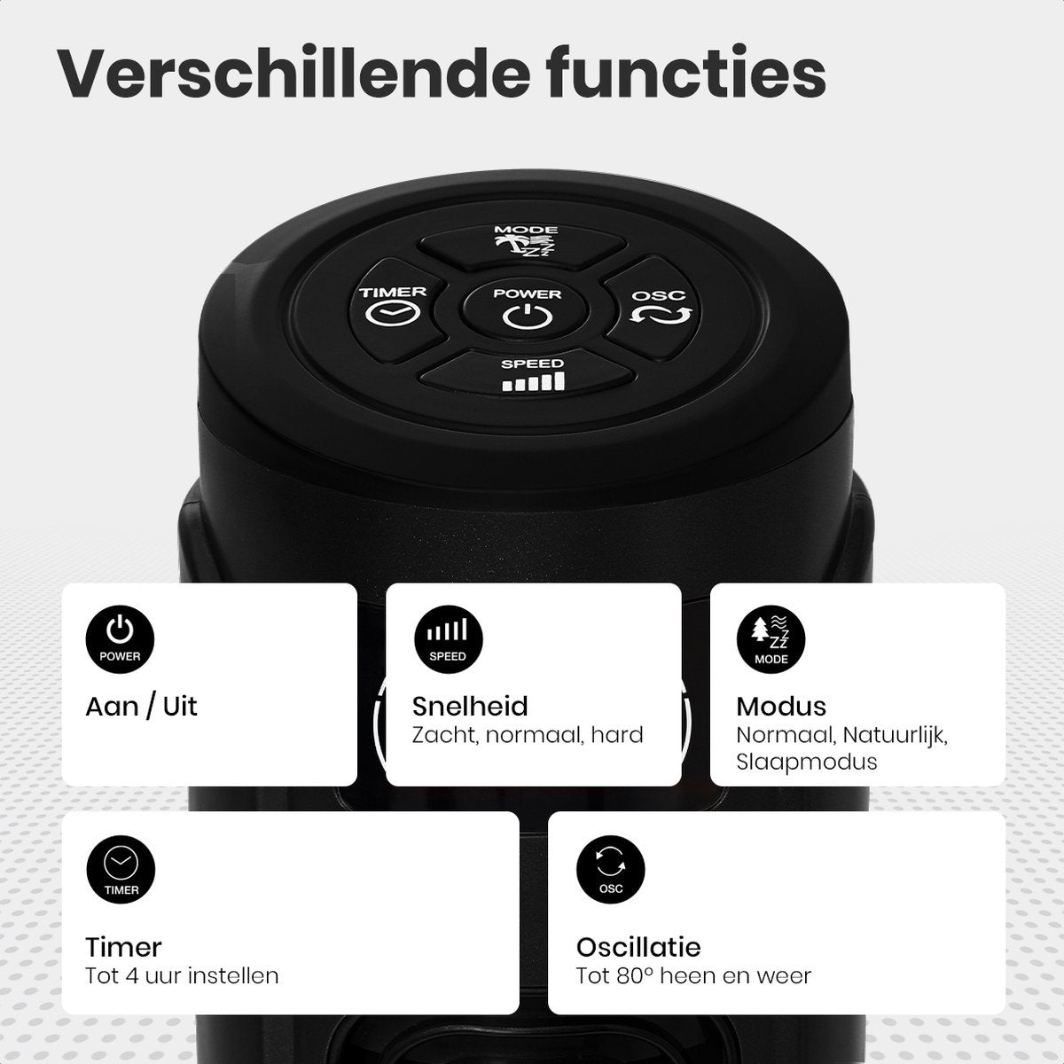 Auronic Tower Fan - Ventilateur sur pied télécommandé - Minuterie - 55W - 45dB - 118cm - Noir