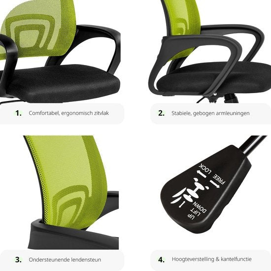 tectake - chaise de bureau bureau - design - noir/vert