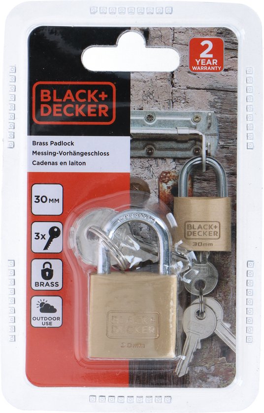 Cadenas avec clé - BLACK+DECKER - 30mm - 3 clés incluses - Serrure en laiton massif