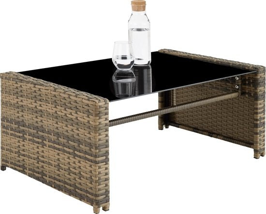 tectake® - Salon en osier set de jardin set de salon Lucca - canapé/2 chaises/table avec plateau en verre - couleur naturelle - 404916 - poly-rattan