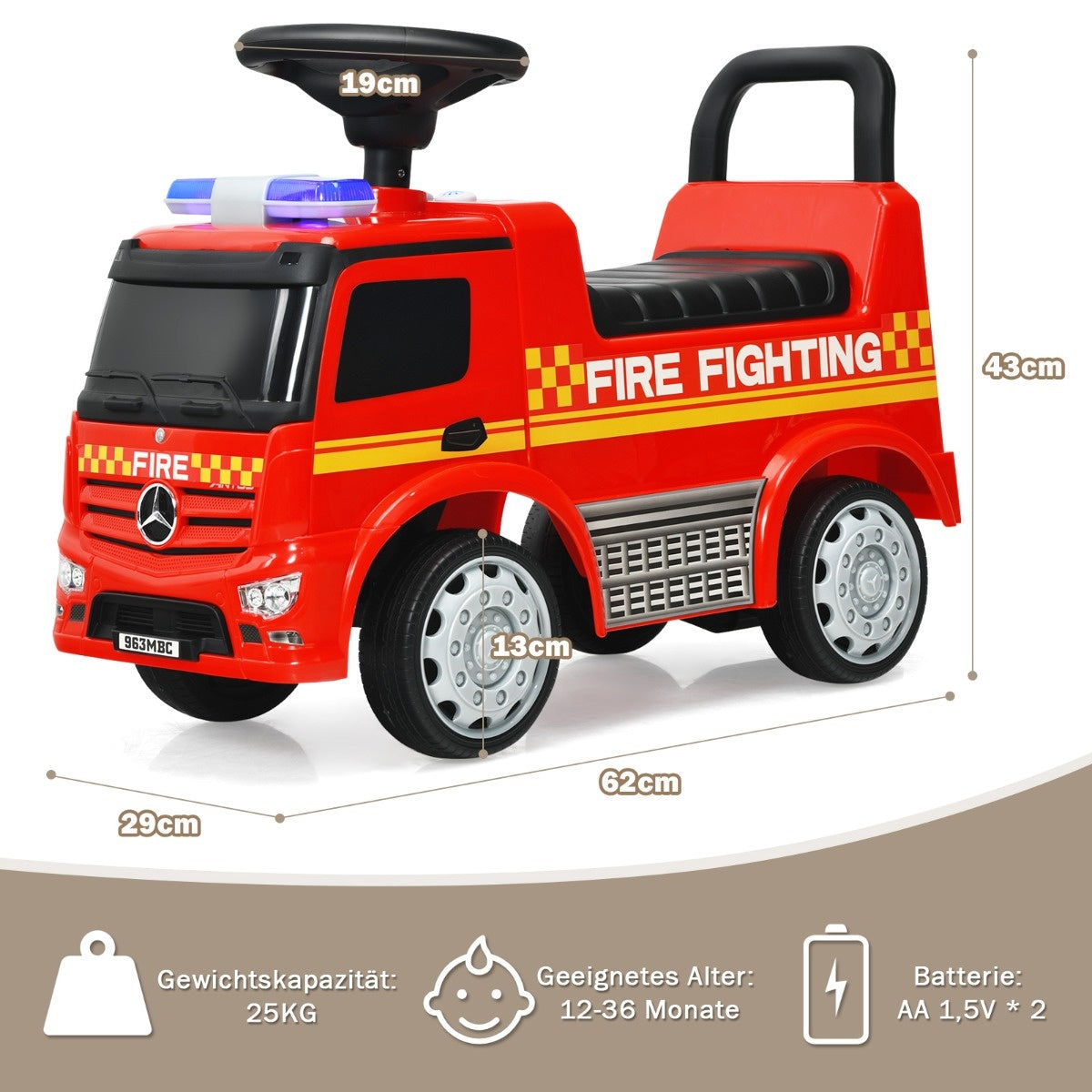 Coast Children's Fire Fighting Car Licensed Mercedes Benz Sliding Car 62 x 29 x 43 cm rouge