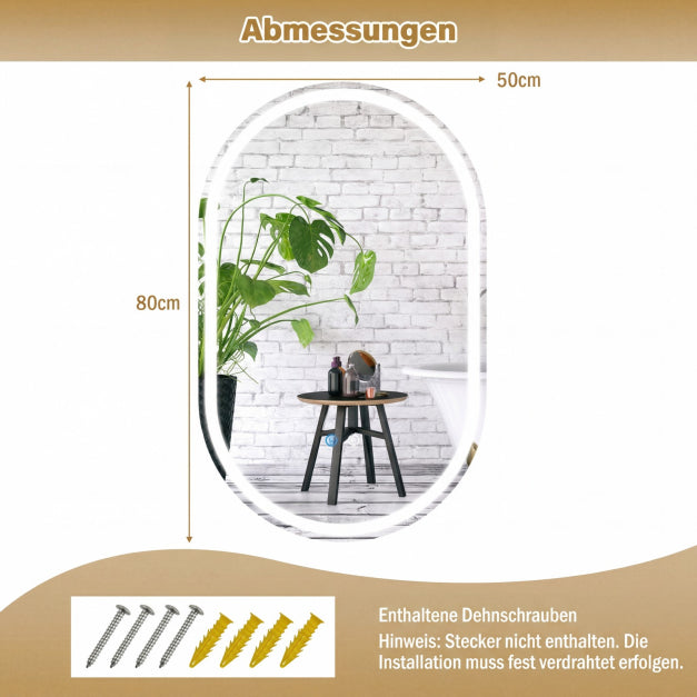 Miroir de salle de bains Coast LED – 80 x 50 cm – Intensité réglable – Anti-buée – Argent