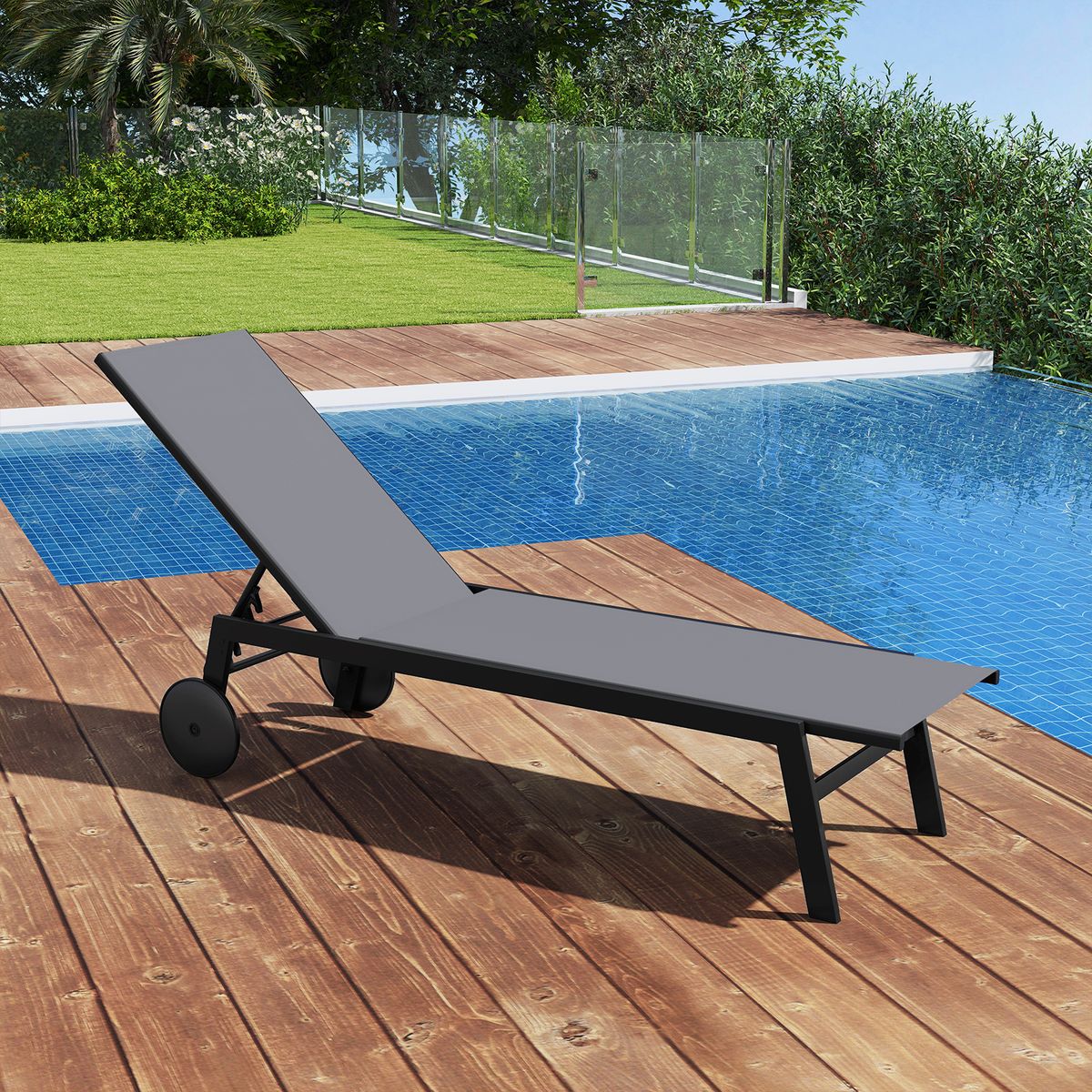 Chaise longue de jardin Coast sur roulettes - 6 positions réglables - revêtement respirant - gris - 1 pièce