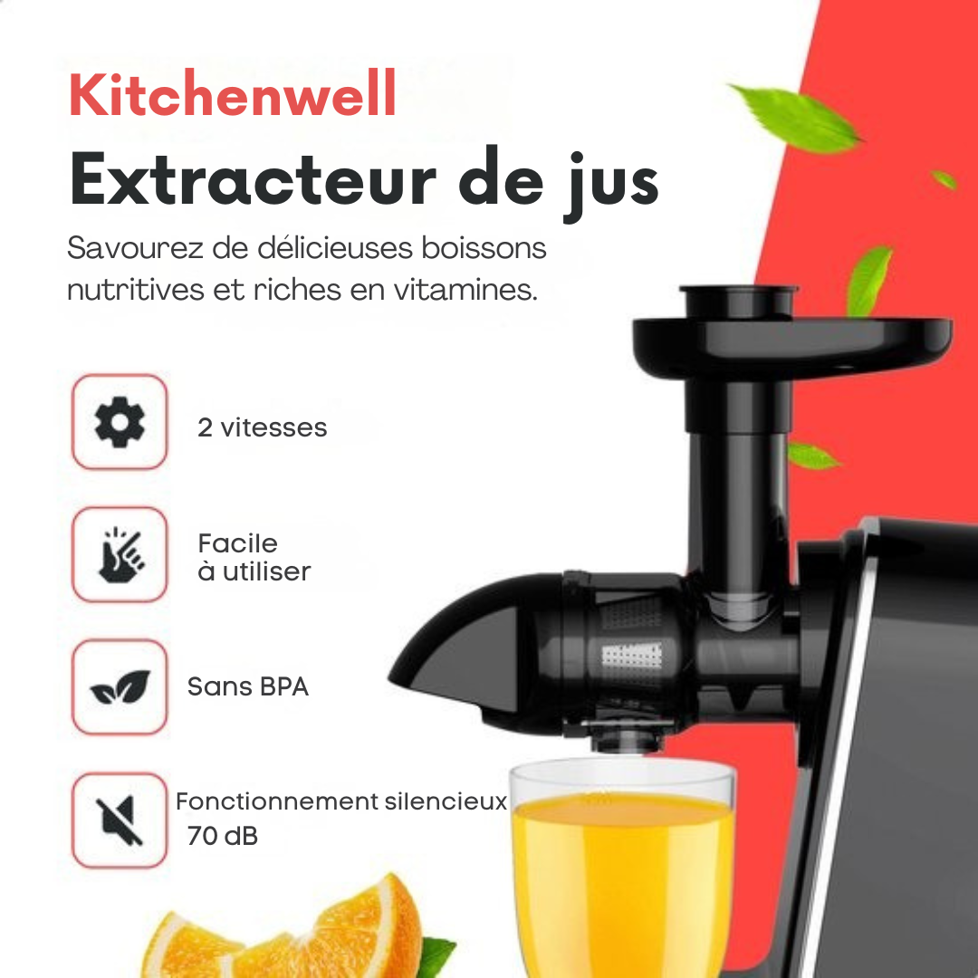 Extracteur de jus Kitchenwell - 700ml - Presse-agrumes avec récipient à pulpe - Presse-légumes et fruits - Sans BPA - Noir
