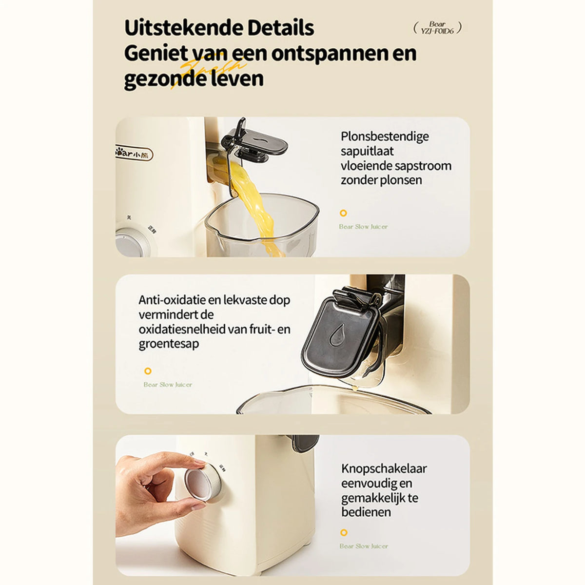 Extracteur de jus Bear Slowjuicer avec ouverture de 80 mm - Extraire le jus sans couper les fruits