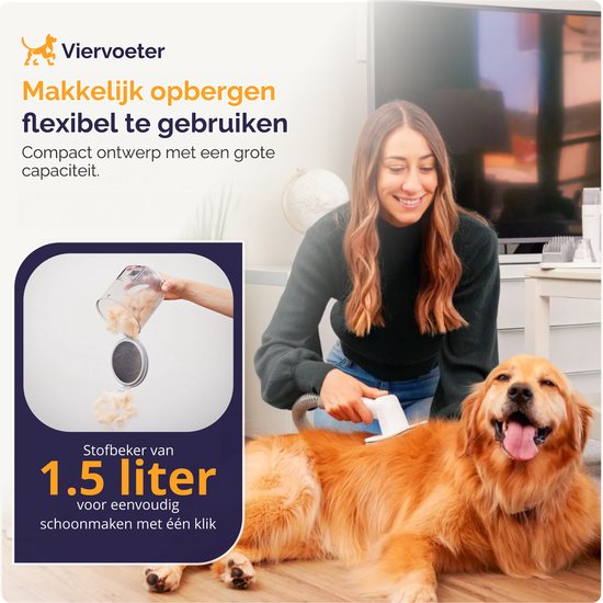 Viervoeter® Tondeuse professionnelle pour chiens, 15 pièces, avec aspirateur - Pour poils épais - Aspiration et tonte - Kit de soins - Chats et chiens