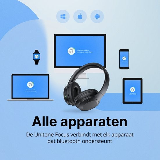 Unitone Focus Headphones Wireless - Active Noise Cancelling - Bluetooth - Over-ear - Convient à Apple et Android