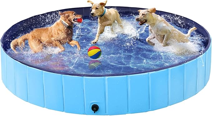 Piscine pour chiens Yaheetech Ø 180 x 30 cm - Pliable - PVC - Avec brosse/4 rustines - Bleu