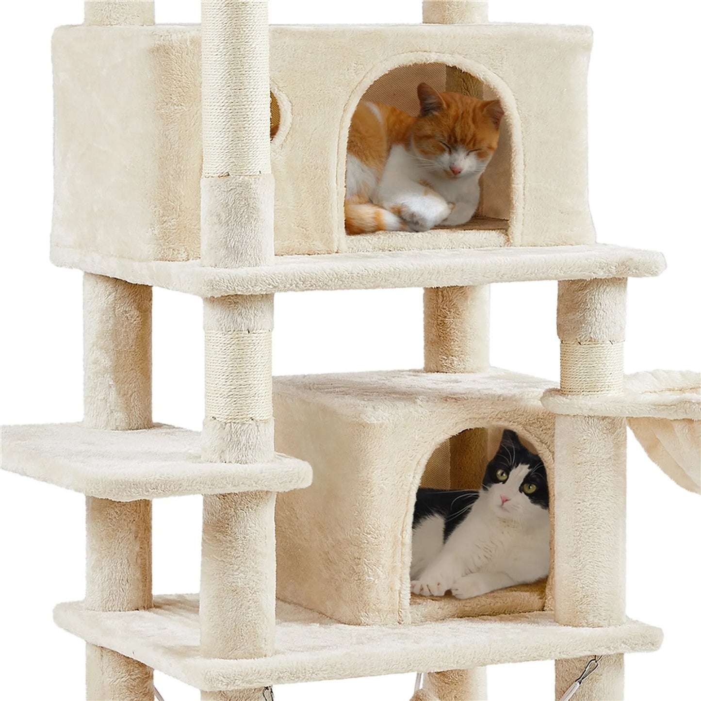 Arbre à chat Yaheetech 170 cm - Beige - XL - 5 niveaux - 2 niches pour chats - Hamac - 7 poteaux à grimper