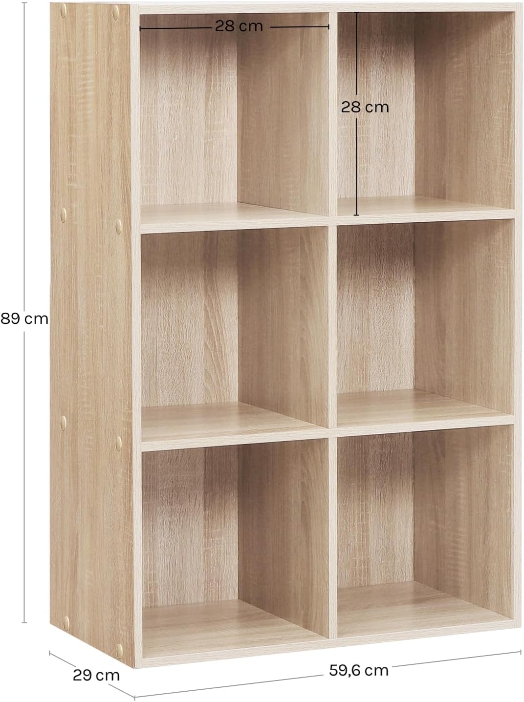 Bibliothèque Woltu Kubus à 6 compartiments - Cloison de séparation et étagère de rangement - Aspect chêne - 60 x 29,5 x 89,5 cm