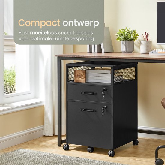 O'DADDY® Dresser - Classeur - Compact et sûr - Commode - Table de nuit - 44x42x69 cm - Commode - Rayon ouvert - Mobile et durable - Commode noire - Meuble à tiroirs