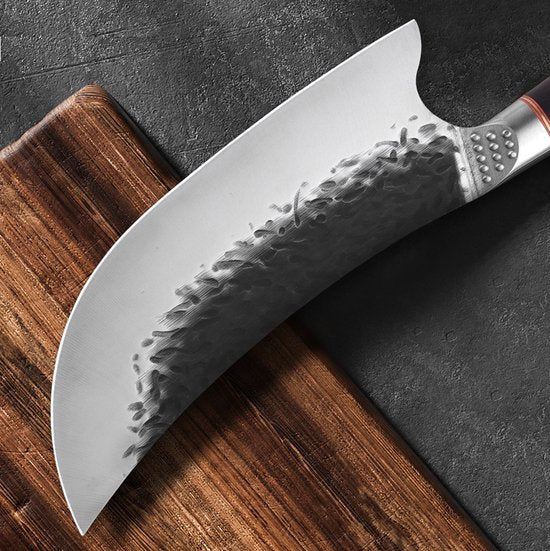 Couteau de chef T&M en acier inoxydable professionnel - Couteau à viande tranchant comme un rasoir - Fait à la main - Avec étui en cuir et boîte cadeau