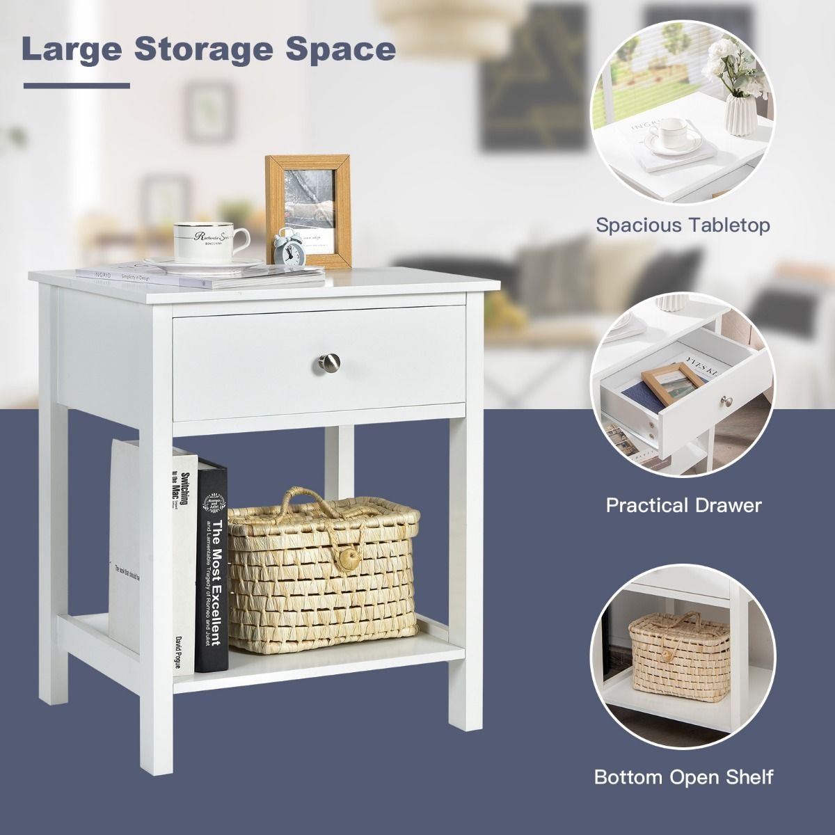 Table de chevet Coast 2-stage night sideboard table de chevet moderne avec tiroir blanc