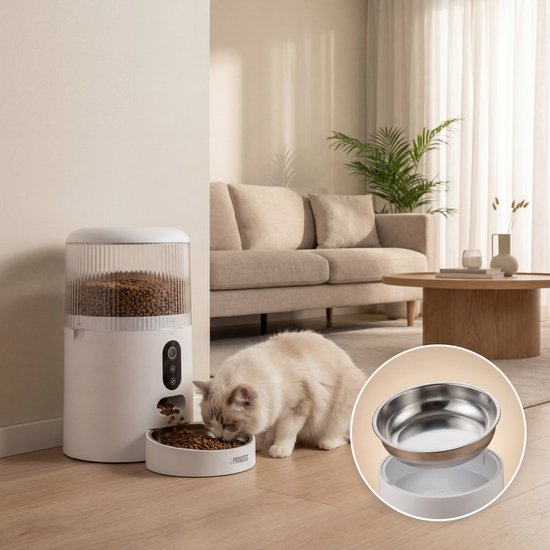 Mangeoire automatique Princess - Caméra HD et fonction intelligente - 4 litres – Chat et chien – Commande via application – Repas programmables – Bol en acier inoxydable – Batterie de secours – Distributeur automatique de nourriture – 610045