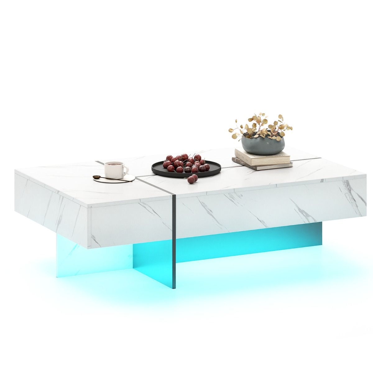 Table basse Coast avec éclairage LED - 3 tiroirs de rangement - finition brillante - blanche - 120 x 70 x 35 cm