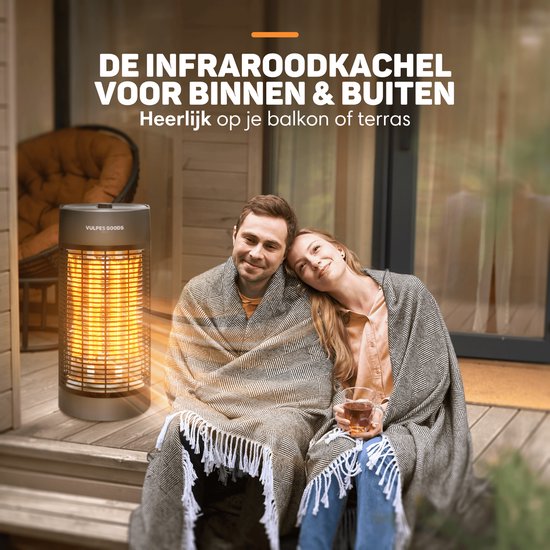 Vulpes Goods® Tech - Chauffage infrarouge - Réchaud électrique - Réchaud infrarouge - Chauffage d'appoint intérieur et extérieur - 1200W - Rotation 120°/360° - 2 niveaux de chaleur - Compact et portable - Silencieux - Résistant à l'eau IPX4 - Noir