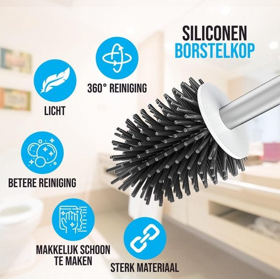 Strex Toilet Brush Silicone with Holder - Quick-drying, Hygienic & Antibacterial Action - Toilet Brush - Toilet Brush Holder