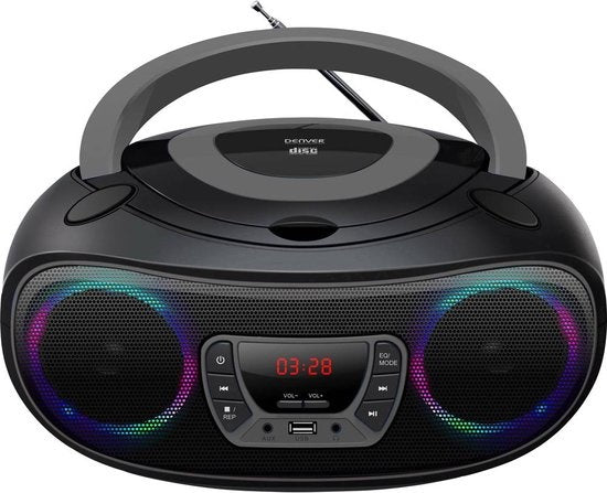Denver Portable Radio CD Player Kids - Bluetooth - Light Effects - Boombox - AUX - FM - TCL212BT - Grey