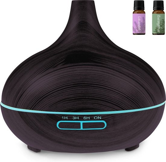 Auronic Diffuseur d'arômes - 300 ml - Humidificateur - 7 couleurs LED - 2 huiles incluses - Brun foncé