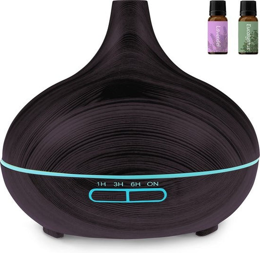 Auronic Diffuseur d'arômes - 300 ml - Humidificateur - 7 couleurs LED - 2 huiles incluses - Brun foncé