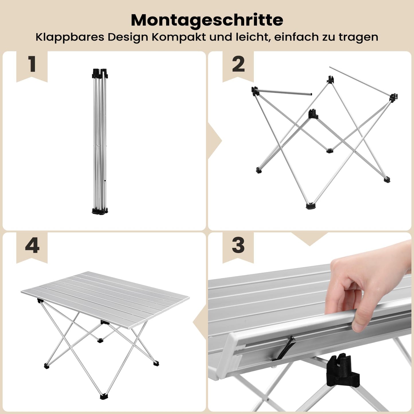 Table de camping en aluminium WOLTU - pliable - ultra-légère (1,7 kg) - 68 x 46 x 40 cm - argent`
