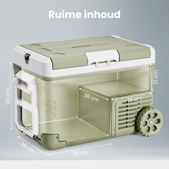 Auronic Electric Cool Box - Compresseur - 2 Zones - 33L - 12/24V et 240V - Réfrigération et congélation - Réfrigérateur de camping - Frigobox Auto - Avec roues et poignée - Vert