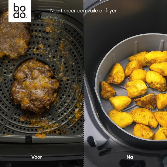 Bodo® Airfryer Accessories - Plateau pour friteuse en silicone - Panier pour friteuse - Plateau collecteur réutilisable - 19 cm - Convient à la friteuse Airfryer XL - Moule à pâtisserie - Gris - Friture - Papier à frire - Friteuse à air chaud - Plateaux j