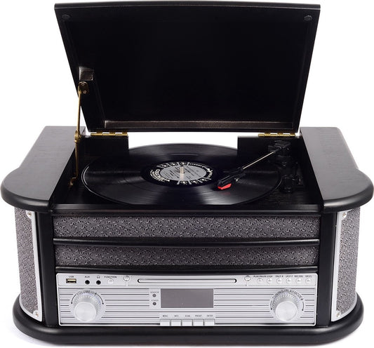 Lecteur de disque rétro - Denver - Haut-parleurs et amplificateur intégrés - Radio DAB - Radio CD Player - MRD51 - Bois