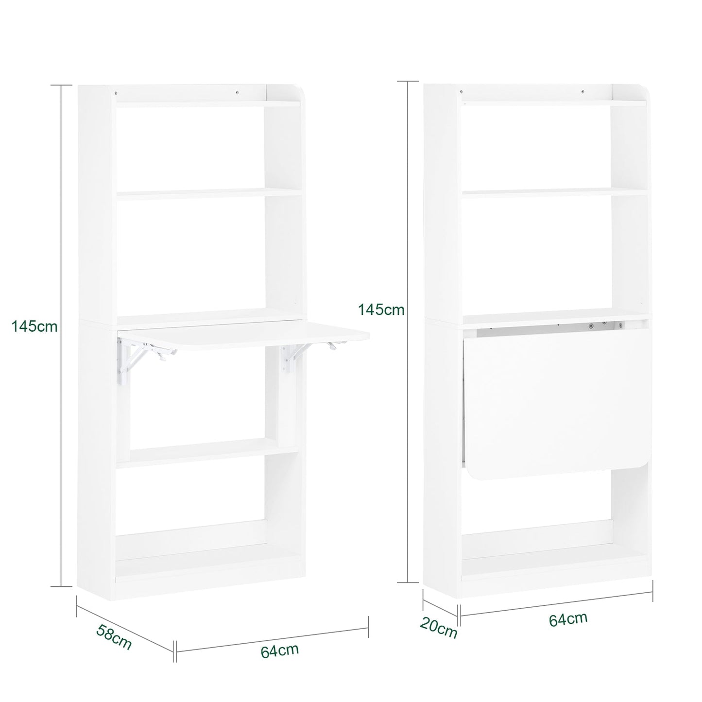 SoBuy FWT92-H-W Table d'écriture et d'ordinateur pliable avec 5 étagères - blanc, 64 x 145 x 58 cm