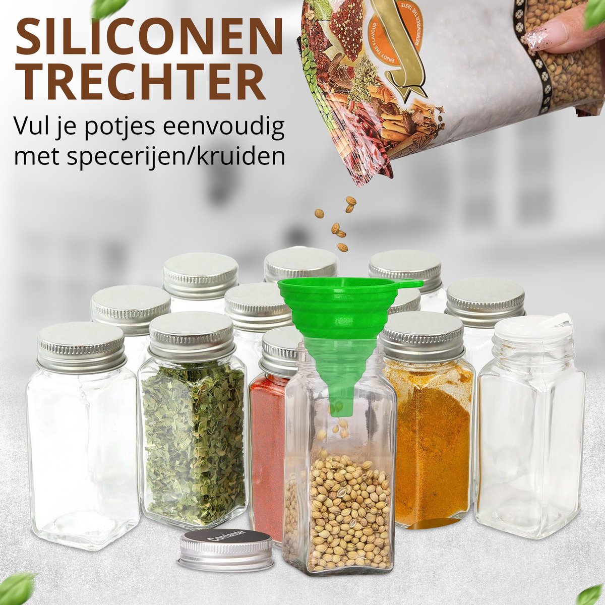 SV Living Support à épices noir 37,3x11,9x6 cm - 32 pots à épices en verre avec accessoires - à suspendre avec ou sans perceuse