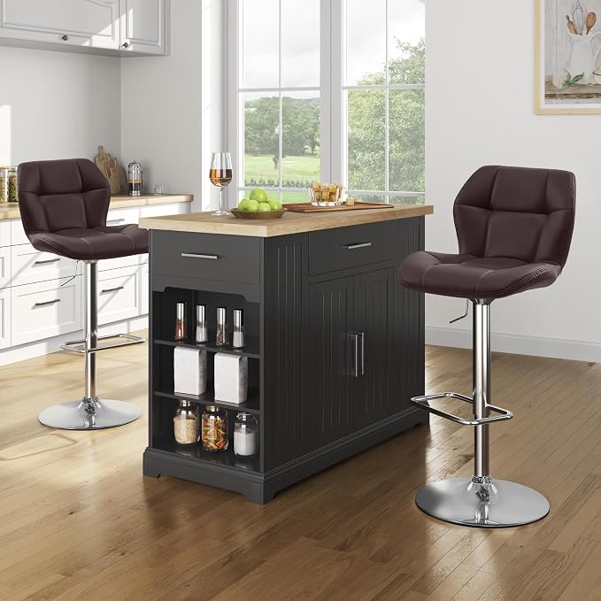 Tabourets de bar Yaheetech - Lot de 2 - Réglables de 62,5 à 84,5 cm - Pivotants à 360° - Marron