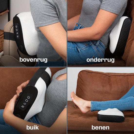 CozySense® Coussin de massage Shiatsu - Appareil de massage électrique et sans fil pour le cou et le dos - Fonction de chaleur - Rechargeable - Ergonomique - Blanc
