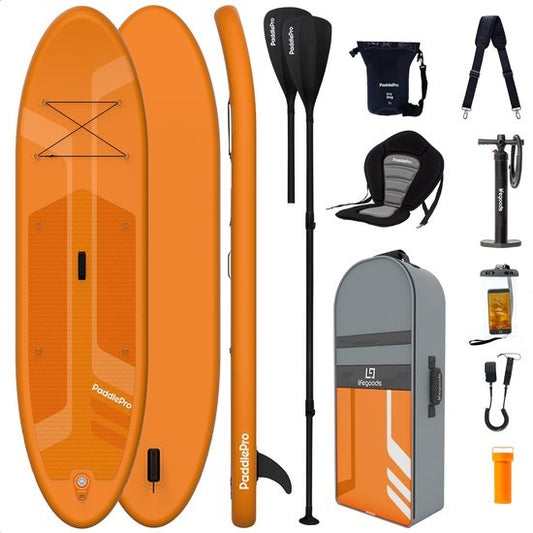 LifeGoods SUP Board - Deluxe Set - avec siège - Planche à pagaie gonflable - Max. 135KG - 320x81cm - Orange
