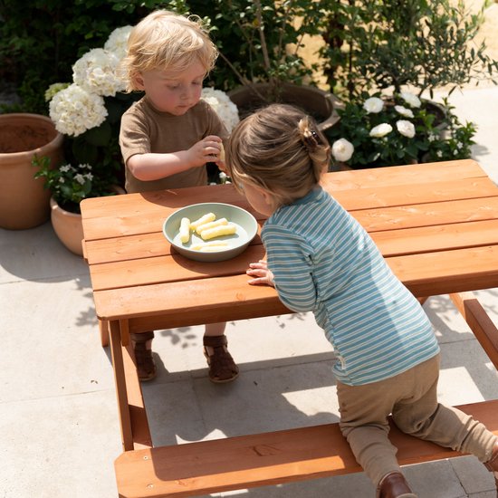 Table de pique-nique Sunny Dave « Zand & Water » en marron pour enfants - Table de pique-nique multifonctionnelle avec 2 bacs amovibles en plastique - Bois certifié FSC