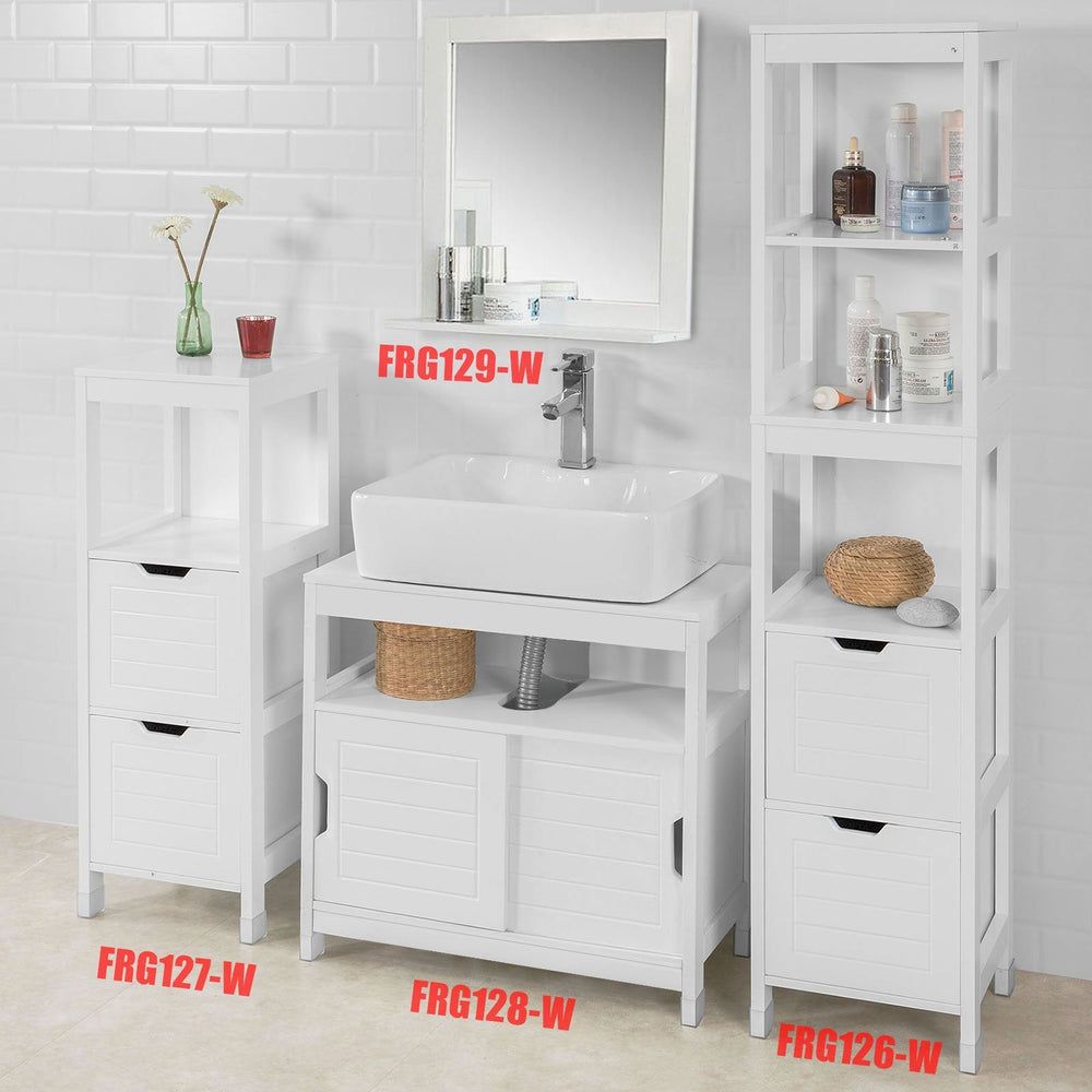 SoBuy FRG128-W Meuble lavabo - 2 portes coulissantes 1 étagère - Blanc - 60x61x30 cm