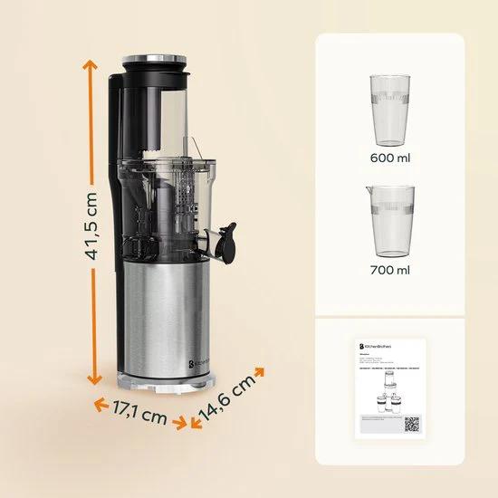 KitchenBrothers Extracteur de jus  - Vertical - Presse-agrumes - Presse-légumes et fruits - 80 mm - 750 ml - Gris