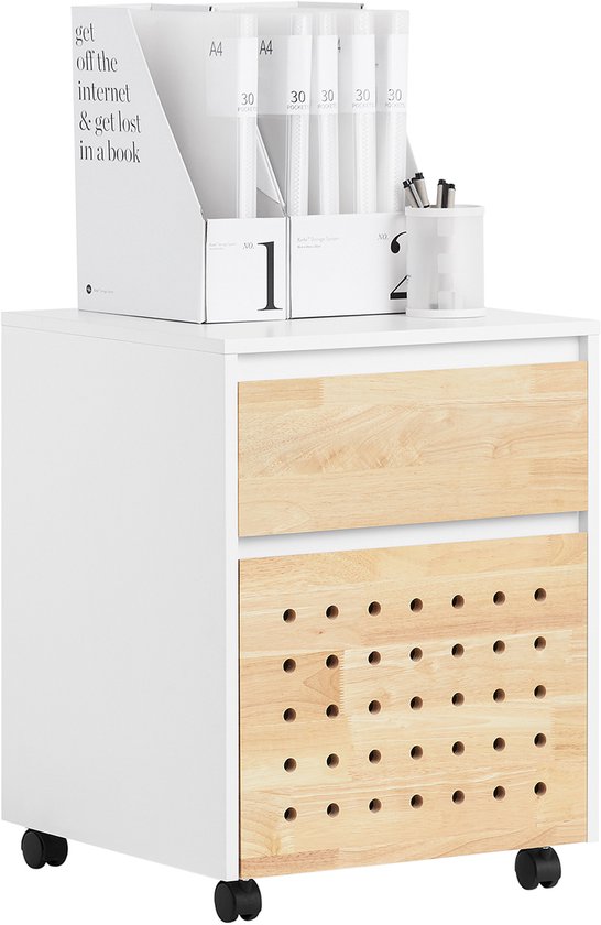 SoBuy ASK06-WN Armoire de bureau - Armoire à imprimante blanche avec tiroirs et roulettes