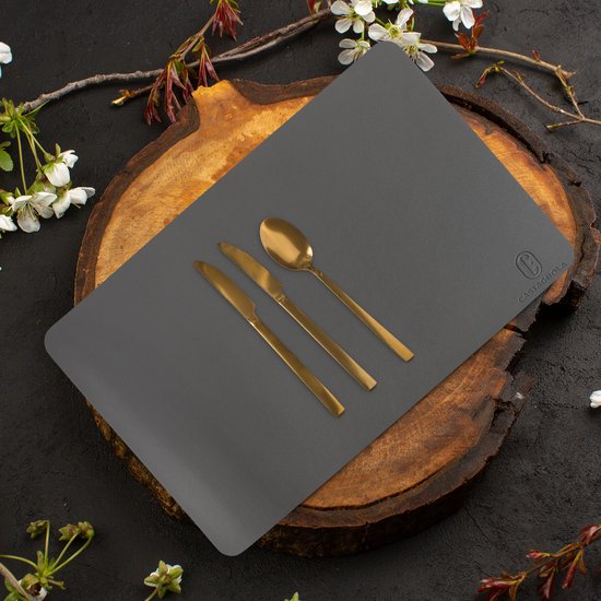 Sets de table Castagnola aspect cuir - Sets de table antidérapants en cuir artificiel - Sous-verre hydrofuge - Sous-verre - 6 pièces - 45 x 30 cm - Gris
