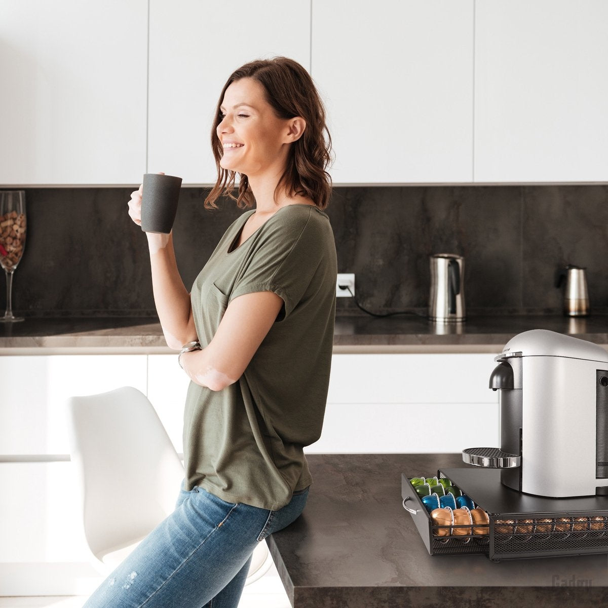 Gadgy Porte-capsules pour 40 tasses Vertuo - Porte-tasses à café avec tiroir - Noir - acier inoxydable
