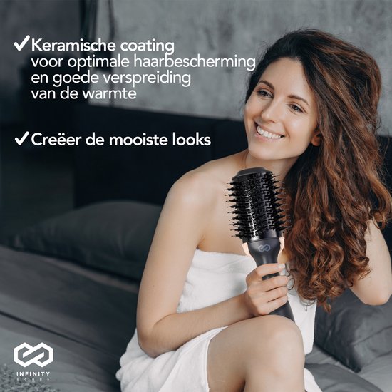 Infinity Goods 4-in-1 Hairdryer Brush - Ceramic Magic Brush - Dry/Style/Crull/Volume - Short And Long Hair - 1200W - Black/Gold